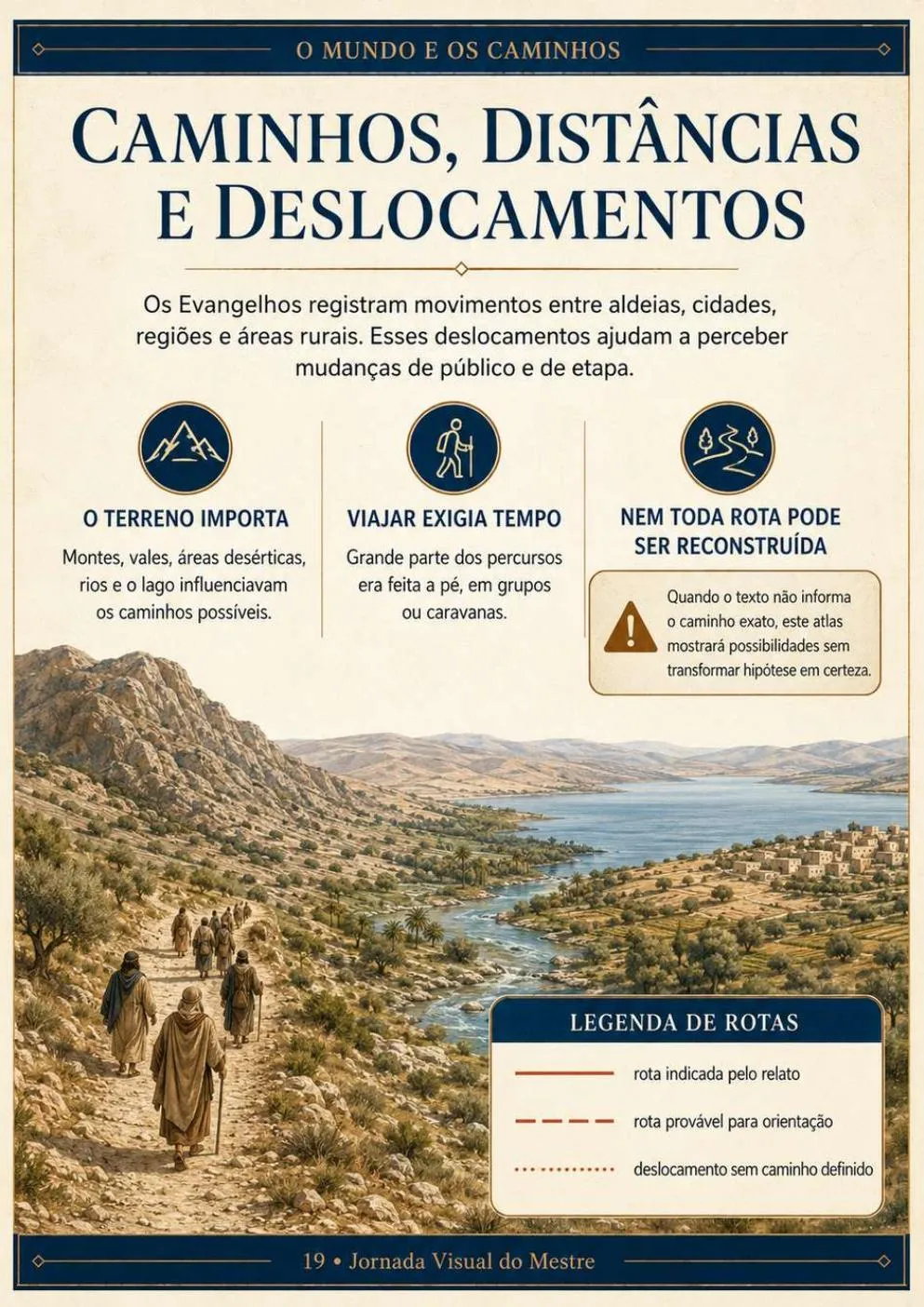 Mapa visual dos caminhos, distâncias e deslocamentos de Jesus